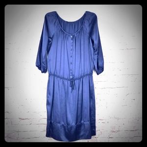 BCBGMAXAZRI SILK Oversized Silk Navy Peasant Dress